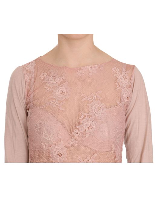 Pink Memories Pink Lace See Through Long Sleeve Top Blouse