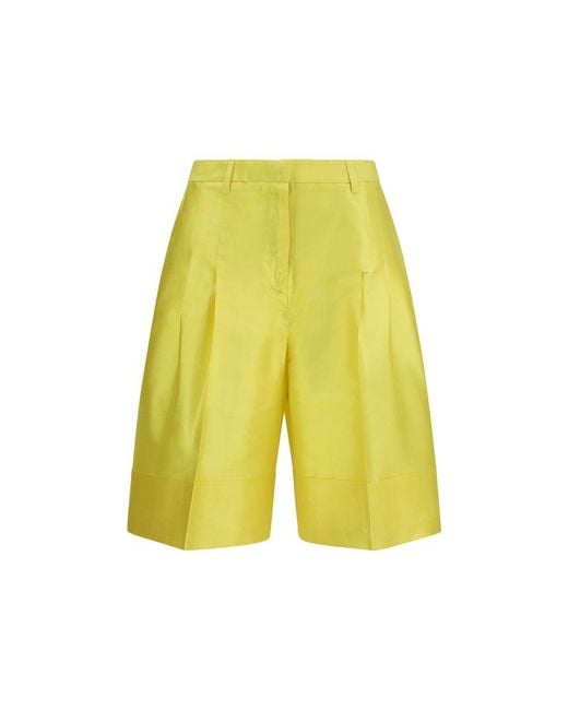 Sara Roka Yellow Bicolor Silk Bermuda Shorts
