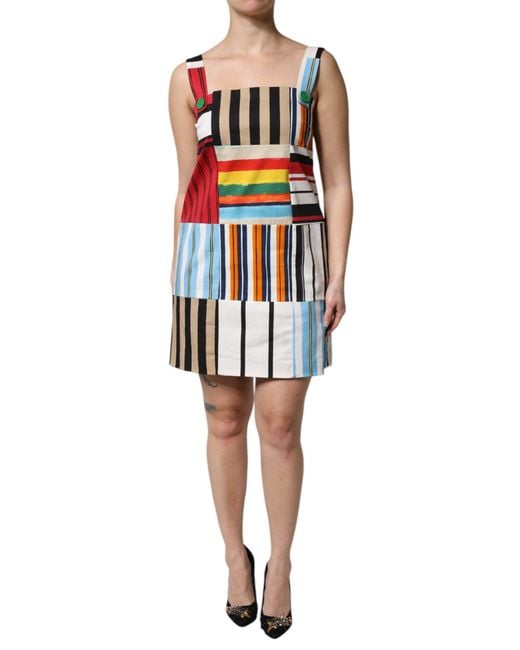 Dolce & Gabbana Red Multicolor Cotton Stripe Sleeveless Dress for men