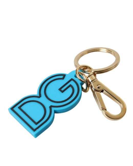 Dolce & Gabbana Blue Rubber Gold Tone Metal Dg Logo Keyring Keychain