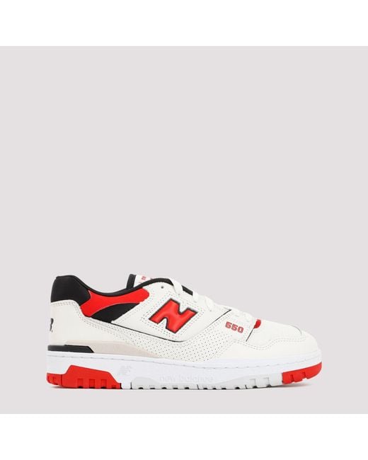 New Balance White And Red 550 Premium Leather Sneakers for men