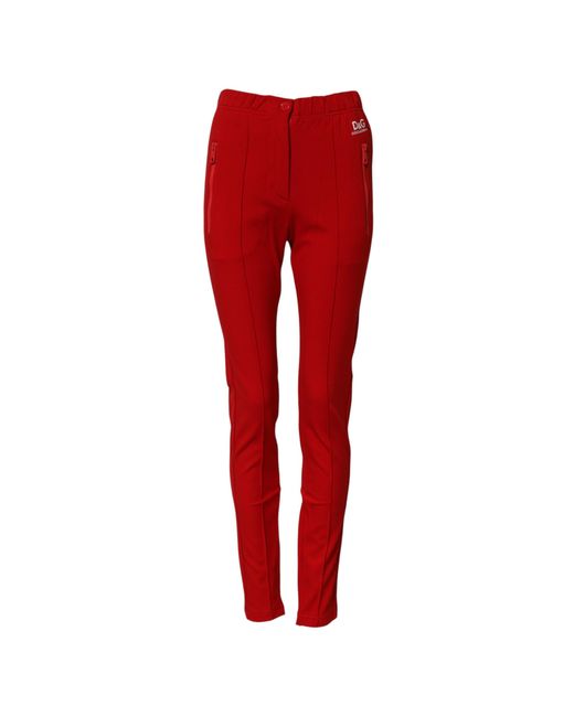 Dolce & Gabbana Red Mid Waist Slim Fit Pants