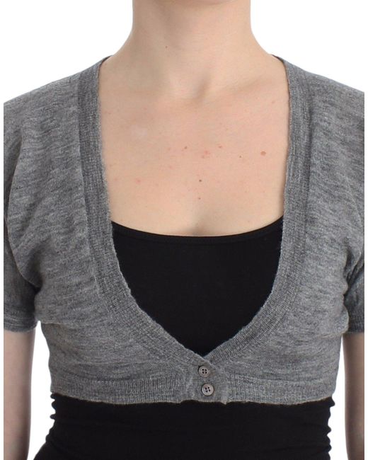 Ermanno Scervino Black Lingerie Knit Gray Bolero Sweater Cardigan