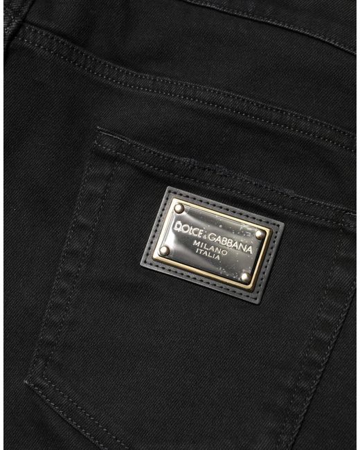 Dolce & Gabbana Black Tattered Skinny Cotton Denim Jeans Elastane Clothing for men