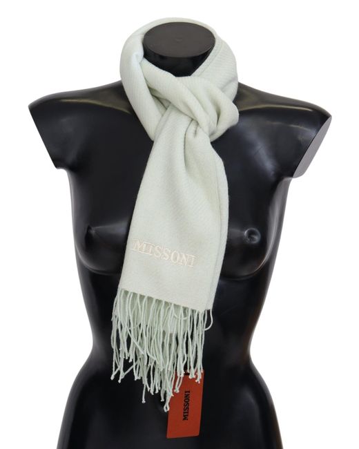 Missoni Black Light Pattern Cashmere Wrap Fringes Scarf