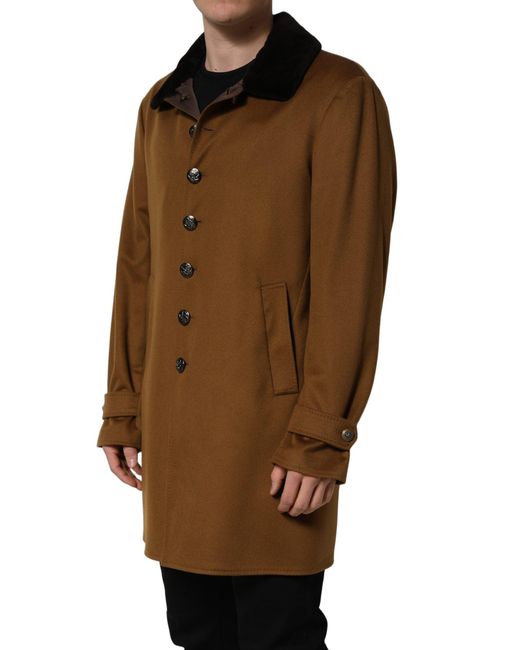 Dolce & Gabbana Brown Cashmere Mink Fur Men Overcoat Jacket for men