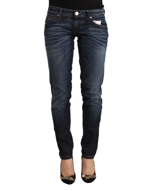 Acht Blue Washed Cotton Low Waist Skinny Denim Jeans