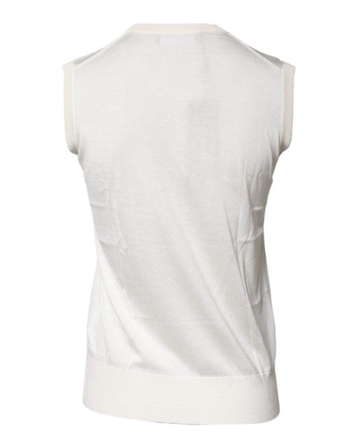 Dolce & Gabbana Gray Cream Sleeveless Silk Round Neck Tank Top for men