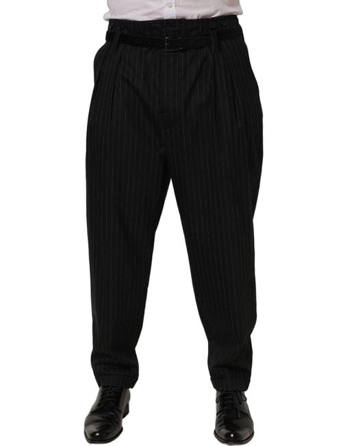 Dolce & Gabbana Black Pinstripe Wool Men Dress Trouser Pants for men
