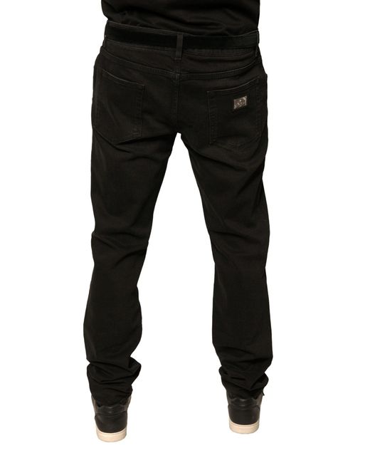 Dolce & Gabbana Black Ripped Logo Cotton Skinny Denim Jeans for men