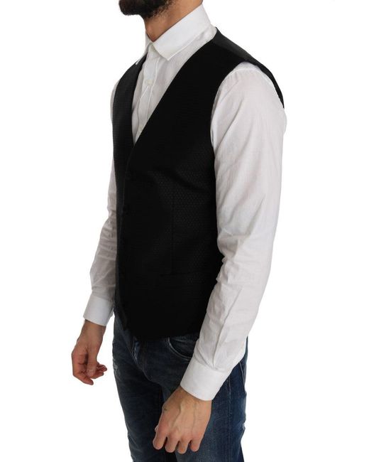Dolce & Gabbana Black Solid Staff Slim Fit Waistcoat Vest for men
