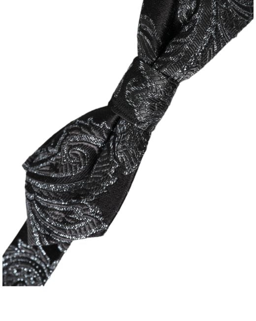 Dolce & Gabbana White Silk Jacquard Adjustable Neck Bow Tie for men