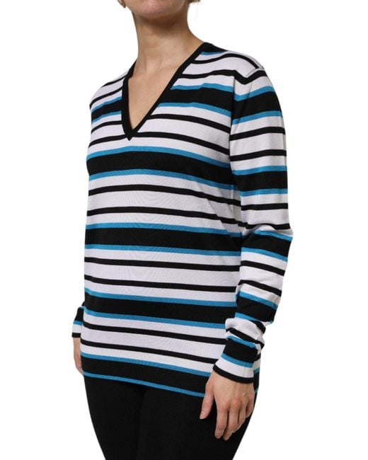 Dolce & Gabbana Blue Multicolor Stripes Long Sleeves V for men