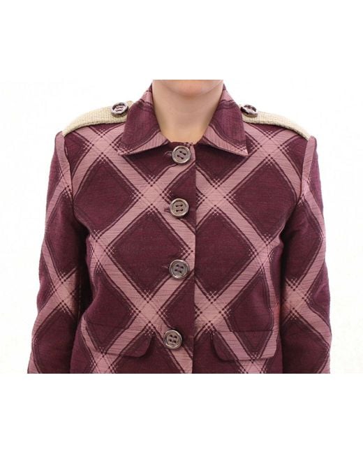 House of Holland Red Check Trench Coat Blazer Purple Jacket
