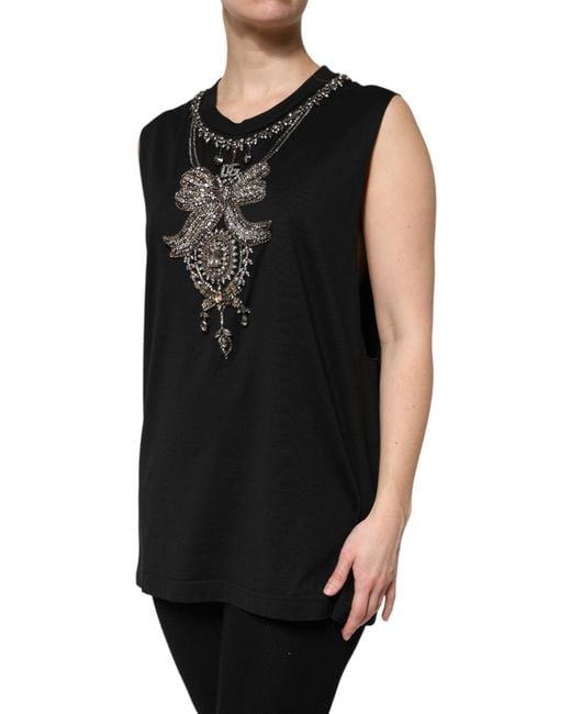 Dolce & Gabbana Black Cotton Rhinestone Embellished Tank Top for men