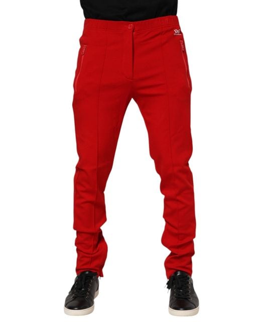 Dolce & Gabbana Red Viscose Logo Jogger Men Sweatpants Pants for men