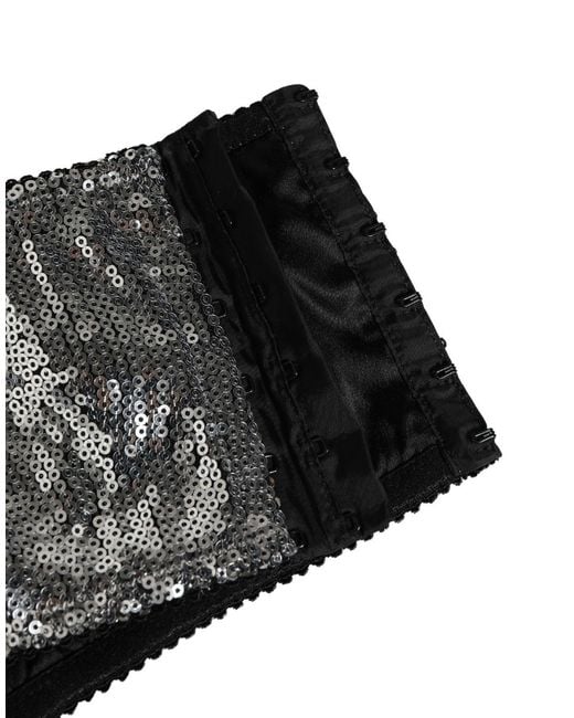 Dolce & Gabbana Gray Silver Sequined Nyon Balconnet Bra Underwear