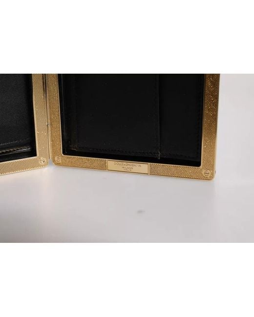 Dolce & Gabbana Black Leather Gold Frame Clutch Evening Party Purse Bag