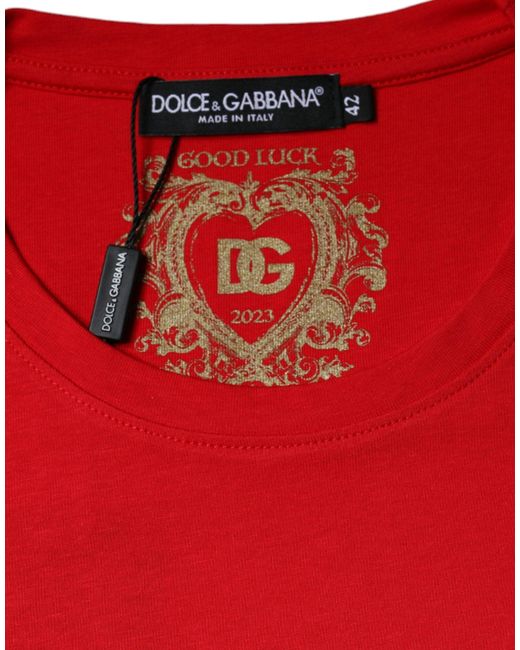 Dolce & Gabbana Red Cotton Crew Neck Short Sleeve Tee T-Shirt