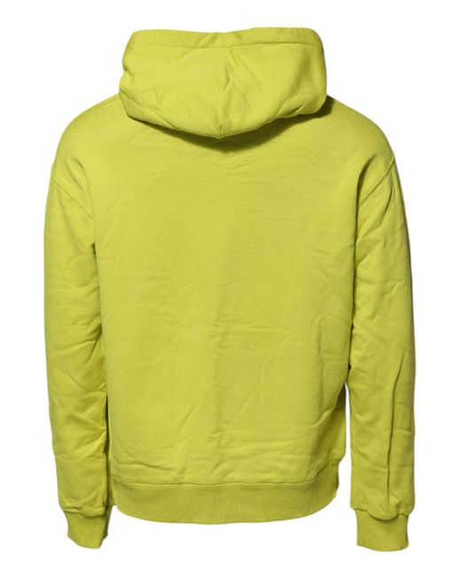 Dolce & Gabbana Yellow Green Cotton Hooded Logo Sweatshirt Sweater for men