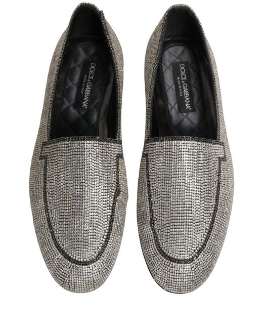 Dolce & Gabbana Gray Silver Crystal Embellished Men Loafers Shoes for men