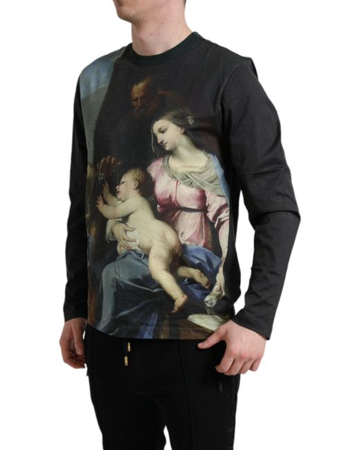 Dolce & Gabbana Black Multicolor Print Pullover Cotton Sweater for men
