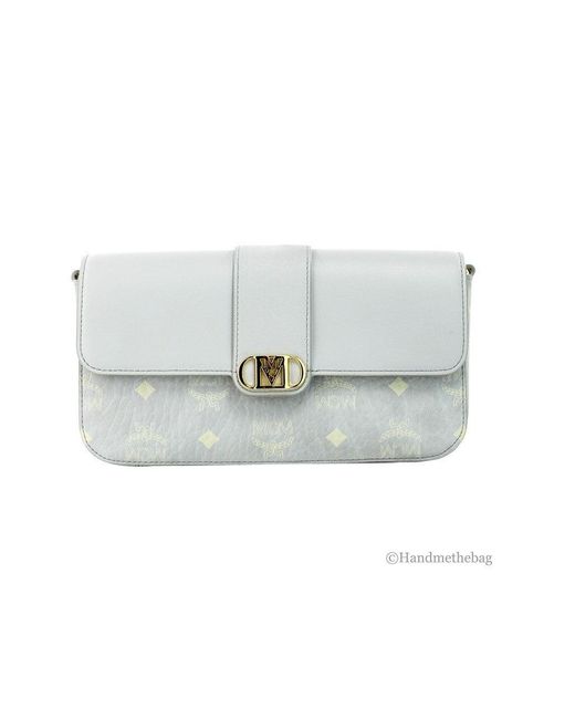 MCM White Small Mode Travia Pebbled Visetos Leather Shoulder Crossbody Clutch Bag