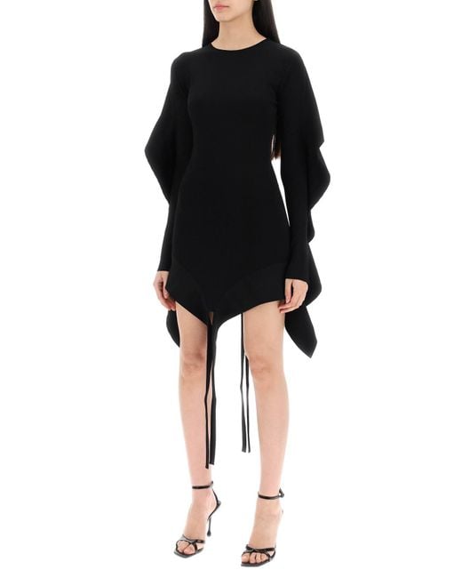 Mugler Black Asymmetric Mini Dress With Ruffle Details