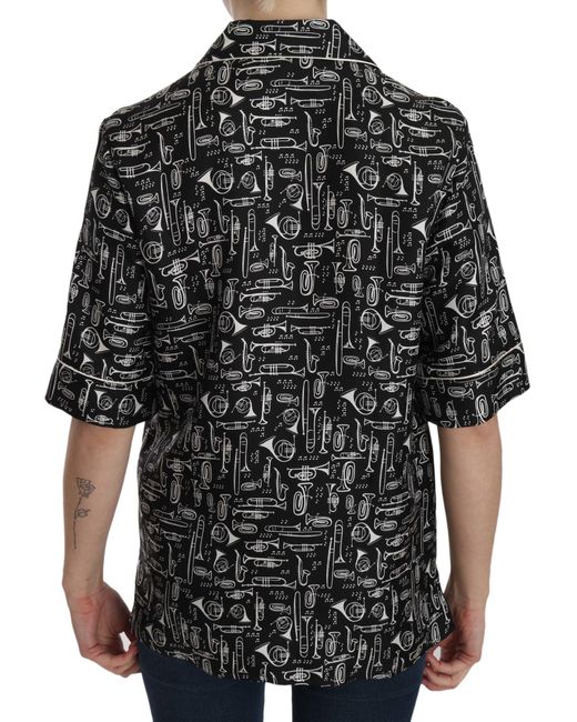 Dolce & Gabbana Black Dolce Gabbana Musical Instruments Silk Shirt