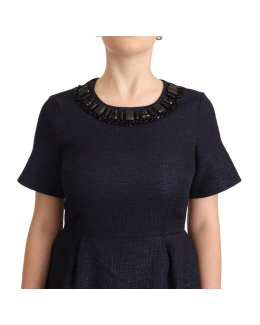 L'Autre Chose Black Embellished Short Sleeves Mini A-line Dress