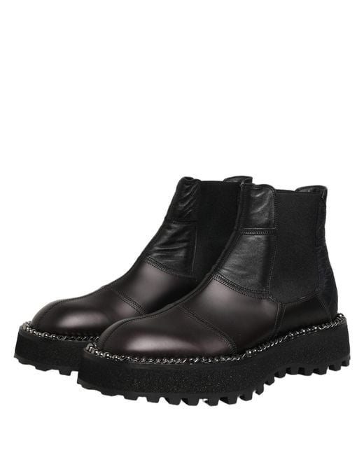 Dolce & Gabbana Black Chelsea Boots Leather Slip On Men Shoes for men