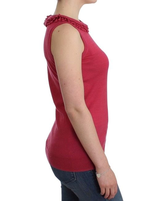 John Galliano Red Wool Top Pink Sig11964