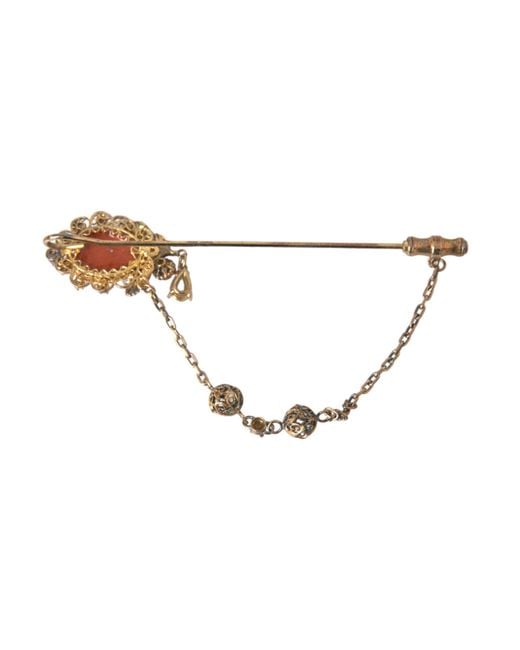 Dolce & Gabbana White Brass Crystal Chain 925 Sterling Pin Brooch
