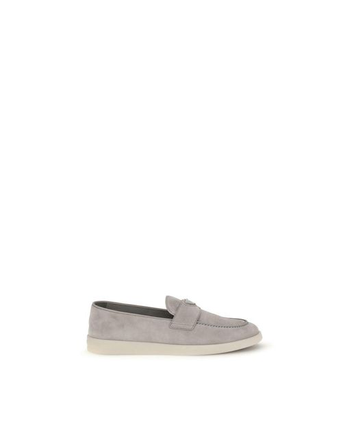 Prada White Gray Calf Leather Bos Taurus Slip for men