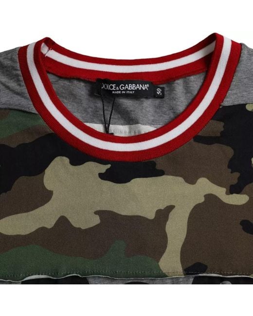 Dolce & Gabbana Black Camouflage Cotton Crew Neck T-Shirt for men