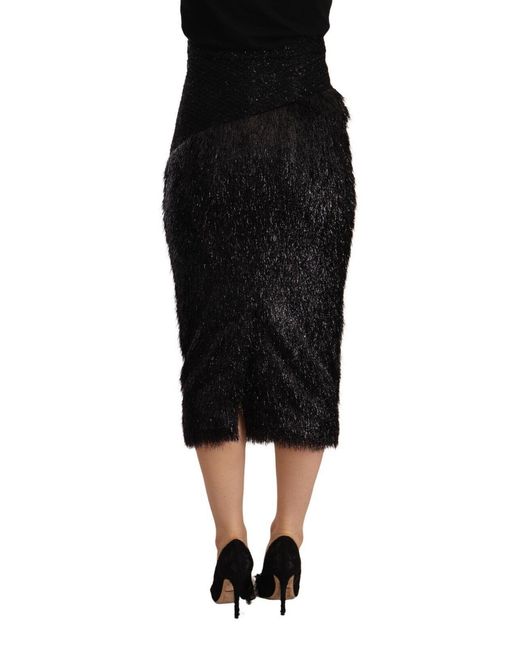 Masha Ma Black Tinsel High Waist Pencil Midi Viscose Skirt