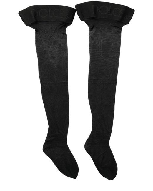 Dolce & Gabbana Black Nylon Logo Calf Long Accessory Socks