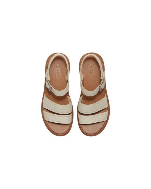 Timberland Brown Beige Leather Platform Sandals