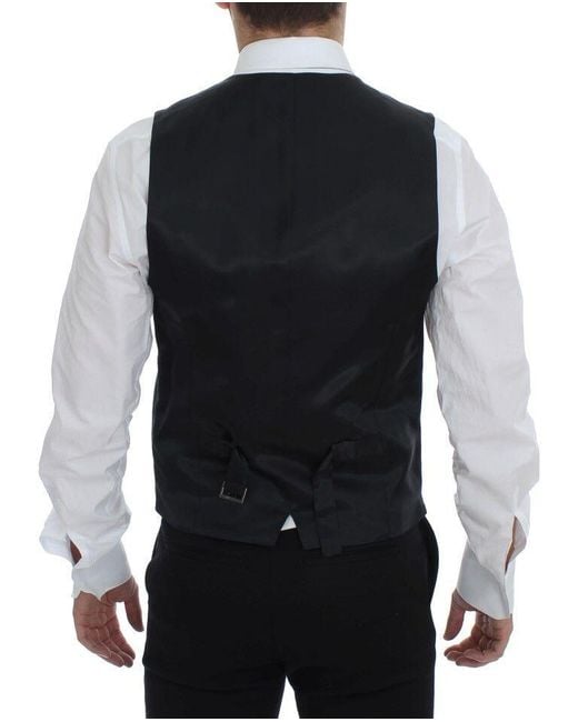 Dolce & Gabbana Black Dolce Gabbana Striped Wool Single Breasted Vest for men