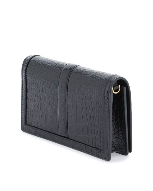 Versace Black Croco-embossed Leather Greca Goddes Crossbody Bag