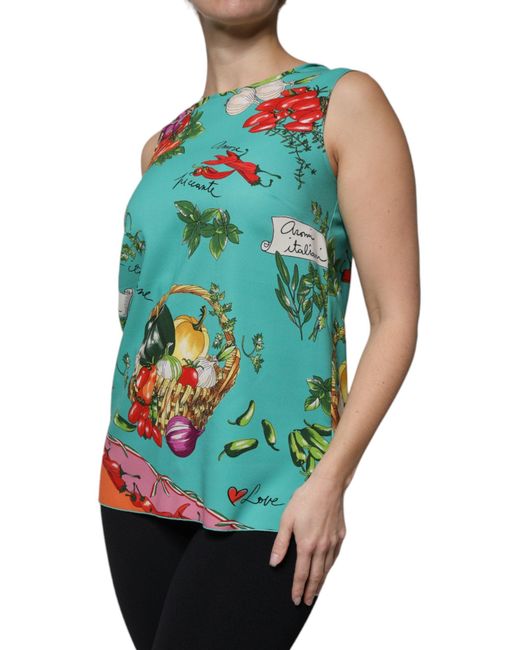 Dolce & Gabbana Blue Vegetables Sleeveless Tank Top