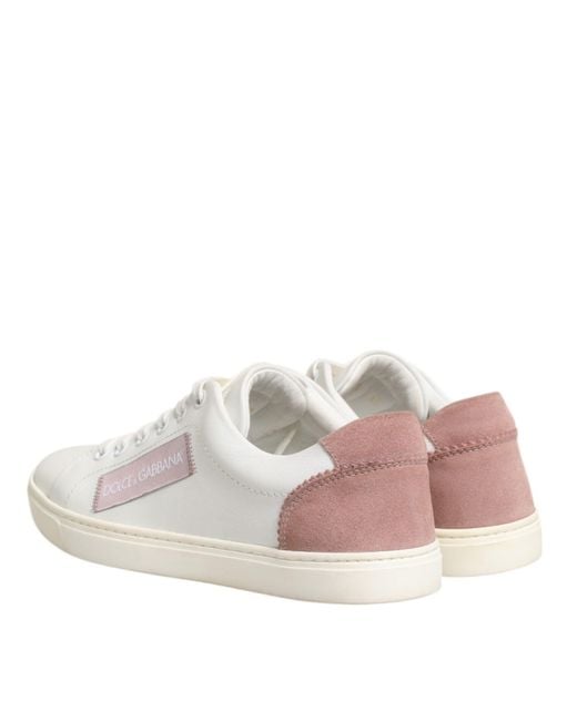 Dolce & Gabbana White Pink Leather Low Top Sneakers Shoes