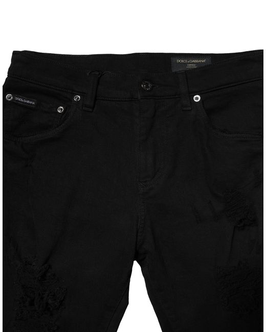 Dolce & Gabbana Black Cotton Logo Plaque Slim Denim Jeans for men