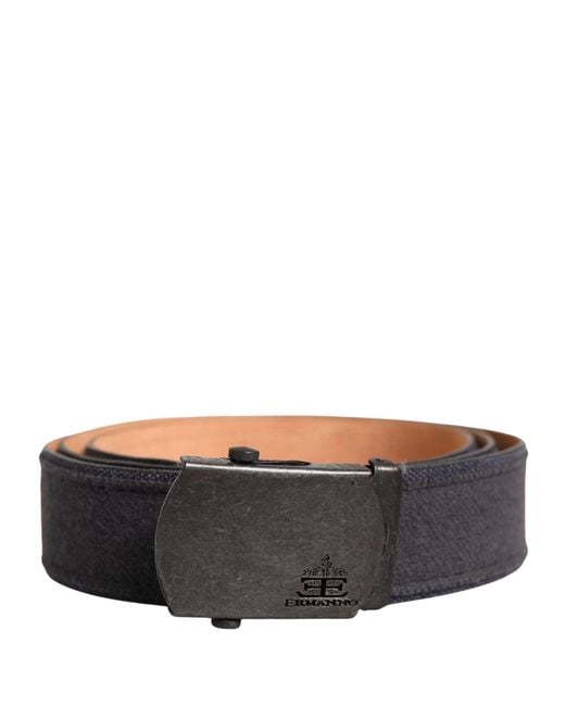 Ermanno Scervino Gray Black Wool Cotton Logo Metal Buckle Belt
