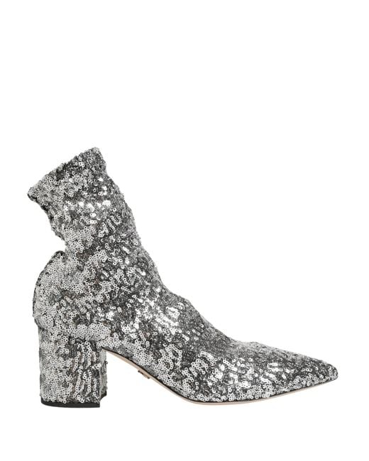 Dolce & Gabbana Gray Silver Sequined Short Boots Stretch Shoes