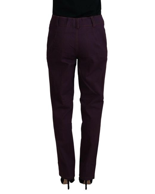 Bencivenga Blue Purple Cotton Mid Waist Tapered Pants