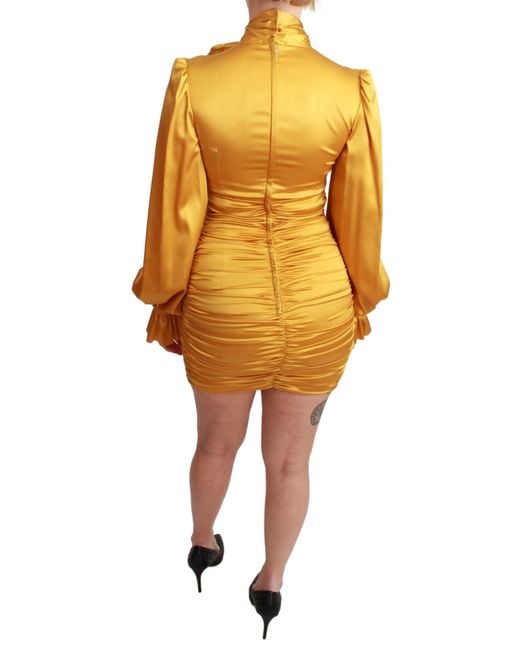 Dolce & Gabbana Dolce Gabbana Yellow Silk Stretch Sheath Bodycon Mini Dress