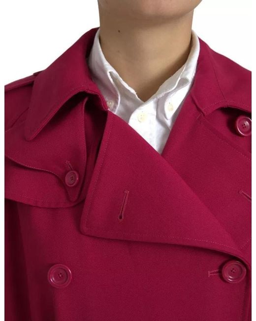 Dolce & Gabbana Red Dark Double Breasted Trench Coat Jacket
