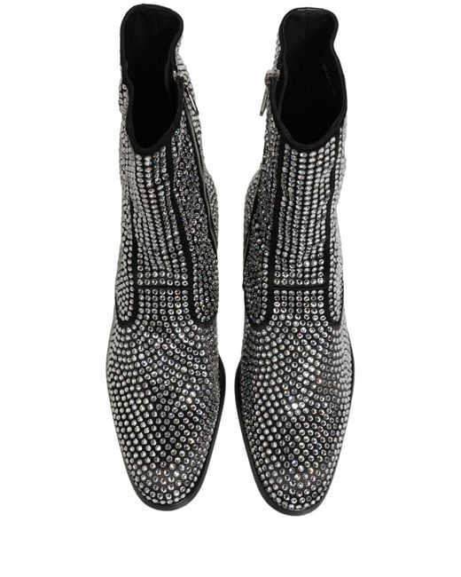 Dolce & Gabbana Black Crystal Embellished Ankle Boots Shoes for men