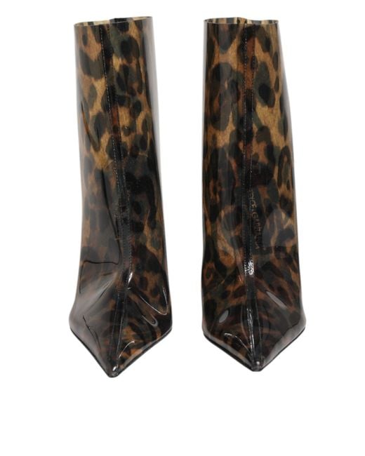 Dolce & Gabbana Brown Leopard Print Pvc Pointed Toe Boots Shoes